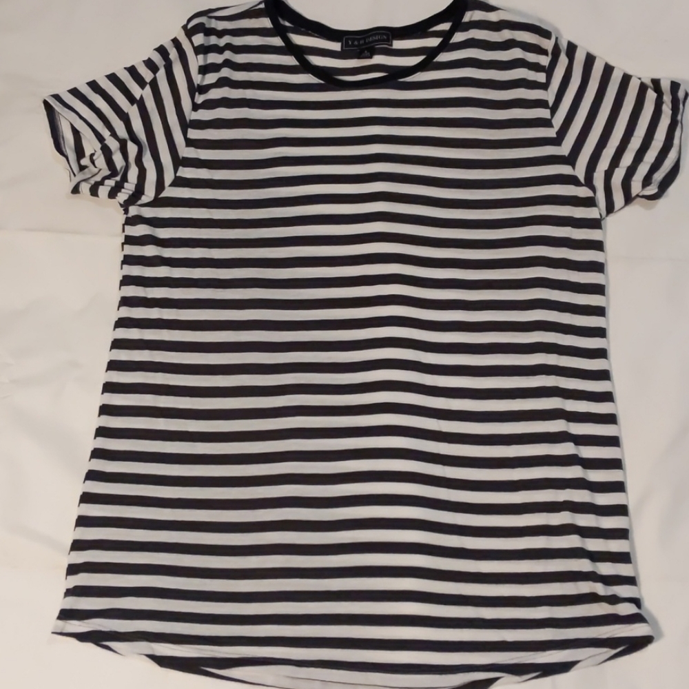 Young & Hip Edward striped tee-White/dark charcoal